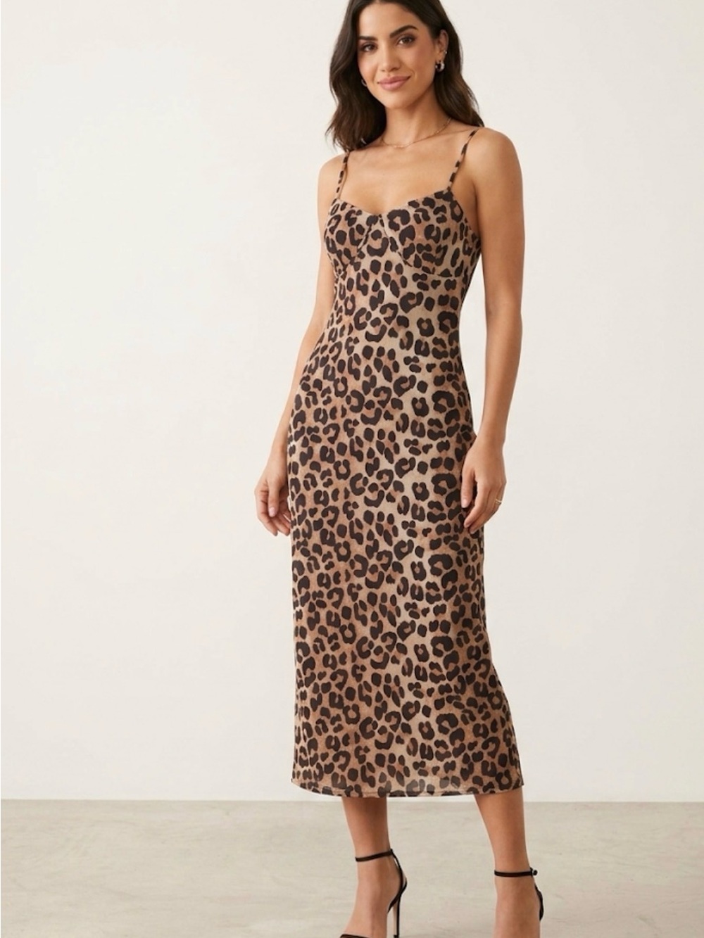 Camila Coelho revolve Leopard Print Slip Midi Dress in Brown and Black size Xs